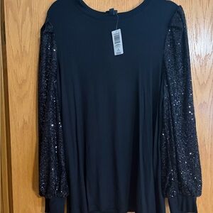 Torrid Black Top with Sequin Sleeves